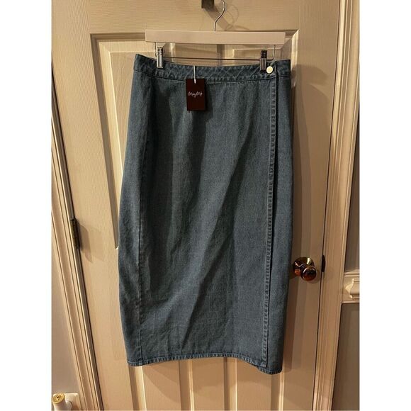 Mary Mak Australia Denim Wrap Midi Skirt sz 14 NWT - Picture 1 of 8